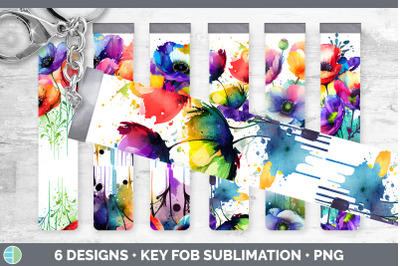 Rainbow Anemone Flowers Key Fob | Sublimation Wristlet Designs Bundle