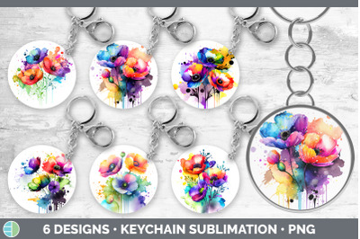 Rainbow Anemone Flowers Keychain | Sublimation Keyring Designs Bundle