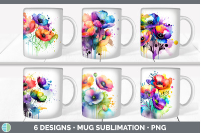 Rainbow Anemone Flowers Mug Wrap | Sublimation Coffee Cup Designs Bund