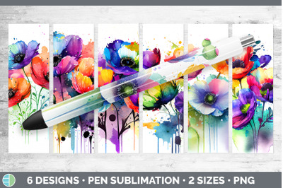 Rainbow Anemone Flowers Pen Wrap | Sublimation Epoxy Pen Designs Bundl