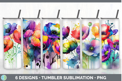 Rainbow Anemone Flowers Tumbler | Sublimation 20 oz Skinny Tumbler Des