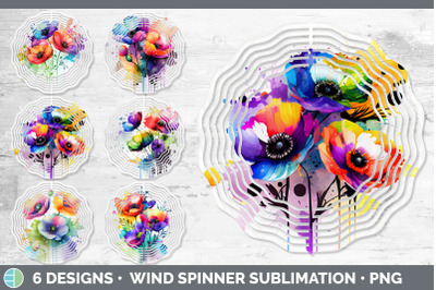 Rainbow Anemone Flowers Wind Spinner | Sublimation Spinner Designs Bun