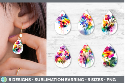 Rainbow Begonia Flowers Teardrop Earrings | Sublimation Earrings Desig