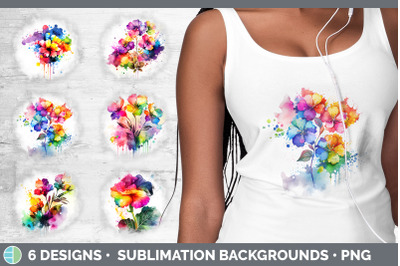 Rainbow Begonia Flowers Grunge Background | Sublimation Distressed Bac