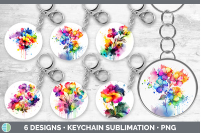 Rainbow Begonia Flowers Keychain | Sublimation Keyring Designs Bundle