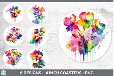 Rainbow Begonia Flowers Round Coaster | Sublimation Coaster Designs Bu