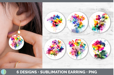 Rainbow Begonia Flowers Round Earrings | Sublimation Earrings Designs