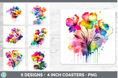 Rainbow Begonia Flowers Square Coaster | Sublimation Coaster Designs B