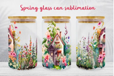 Spring glass can wrap Floral garden libbey can sublimation