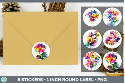 Rainbow Begonia Flowers Stickers | Round Labels Designs Bundle