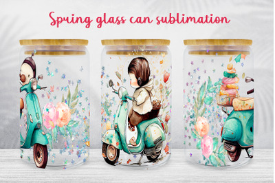 Spring glass can wrap Floral scooter libbey can sublimation