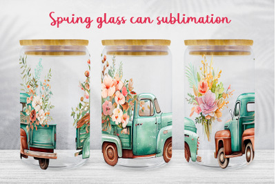 Spring glass can wrap Vintage truck libbey can sublimation