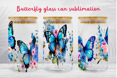 Floral glass can wrap Butterfly libbey glass can sublimation