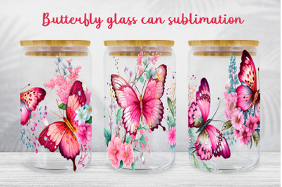 Floral glass can wrap Butterfly libbey glass can sublimation