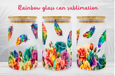 Floral glass can wrap Rainbow libbey glass can sublimation