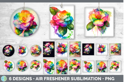 Rainbow Camellia Flowers Air Freshener | Sublimation Car Freshener Des