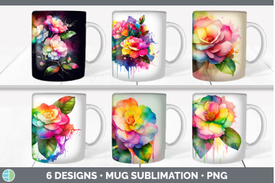 Rainbow Camellia Flowers Mug Wrap | Sublimation Coffee Cup Designs Bun