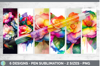 Rainbow Camellia Flowers Pen Wrap | Sublimation Epoxy Pen Designs Bund