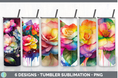 Rainbow Camellia Flowers Tumbler | Sublimation 20 oz Skinny Tumbler De