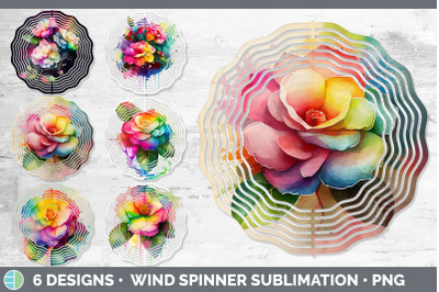 Rainbow Camellia Flowers Wind Spinner | Sublimation Spinner Designs Bu