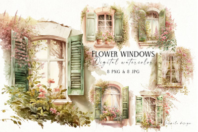 Watercolor flower windows clipart