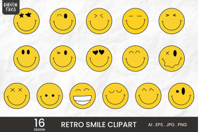Retro Smile Clipart | 16 Variations