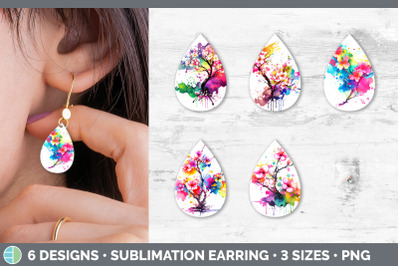 Rainbow Cherry Blossom Flowers Teardrop Earrings | Sublimation Earring