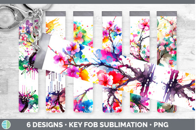 Rainbow Cherry Blossom Flowers Key Fob | Sublimation Wristlet Designs