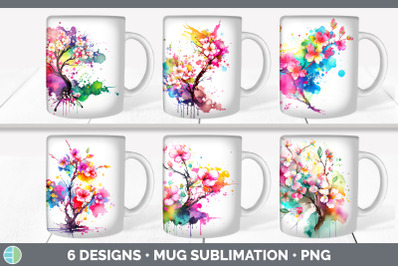 Rainbow Cherry Blossom Flowers Mug Wrap | Sublimation Coffee Cup Desig