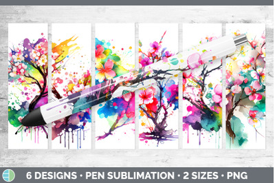 Rainbow Cherry Blossom Flowers Pen Wrap | Sublimation Epoxy Pen Design