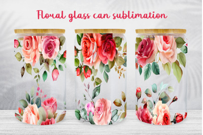 Floral glass can wrap Spring libbey glass can sublimation