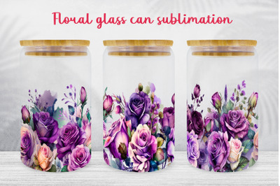 Floral glass can wrap Spring libbey glass can sublimation