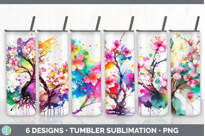 Rainbow Cherry Blossom Flowers Tumbler | Sublimation 20 oz Skinny Tumb