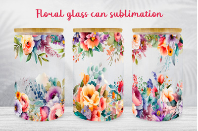 Floral glass can wrap Spring libbey glass can sublimation