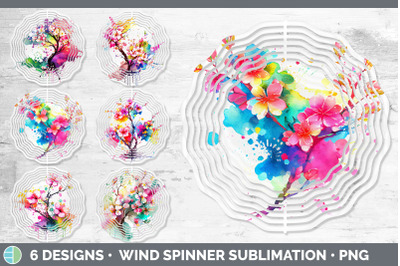 Rainbow Cherry Blossom Flowers Wind Spinner | Sublimation Spinner Desi