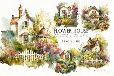 Watercolor houses clipart