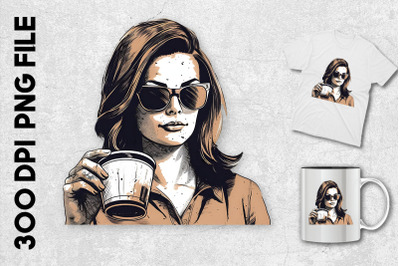 Woman Wearing Sunglasses And Coffee