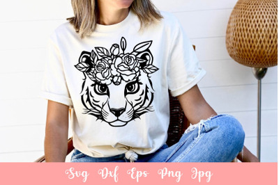 Cute Tiger With Flowers SVG File&2C; Shirt SVG