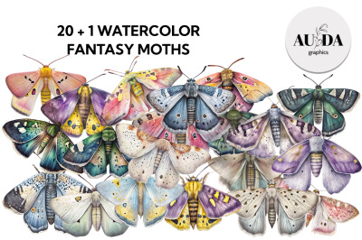 TWENTY WATERCOLOR FANTASY MOTHS