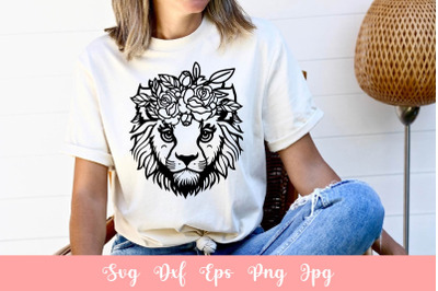 Cute Lion With Flowers SVG File, Shirt SVG