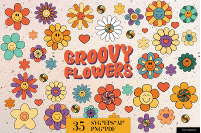 Groovy Flowers SVG PNG EPS