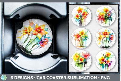 Rainbow Daffodil Flowers Car Coaster | Sublimation Coaster Designs Bun