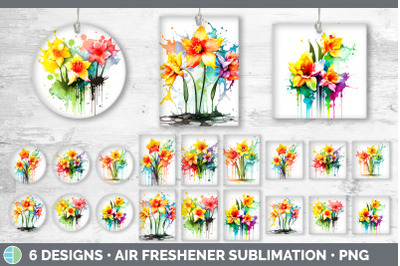 Rainbow Daffodil Flowers Air Freshener | Sublimation Car Freshener Des