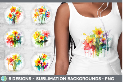 Rainbow Daffodil Flowers Grunge Background | Sublimation Distressed Ba