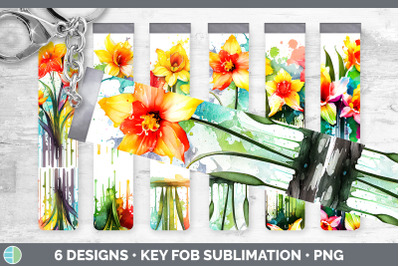 Rainbow Daffodil Flowers Key Fob | Sublimation Wristlet Designs Bundle