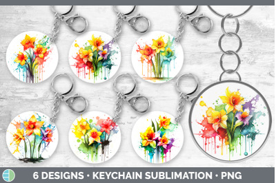 Rainbow Daffodil Flowers Keychain | Sublimation Keyring Designs Bundle