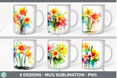 Rainbow Daffodil Flowers Mug Wrap | Sublimation Coffee Cup Designs Bun