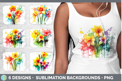 Rainbow Daffodil Flowers Distressed Background | Sublimation Backgroun