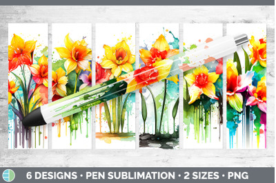 Rainbow Daffodil Flowers Pen Wrap | Sublimation Epoxy Pen Designs Bund