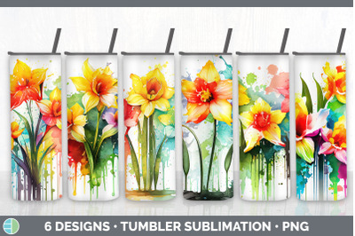 Rainbow Daffodil Flowers Tumbler | Sublimation 20 oz Skinny Tumbler De